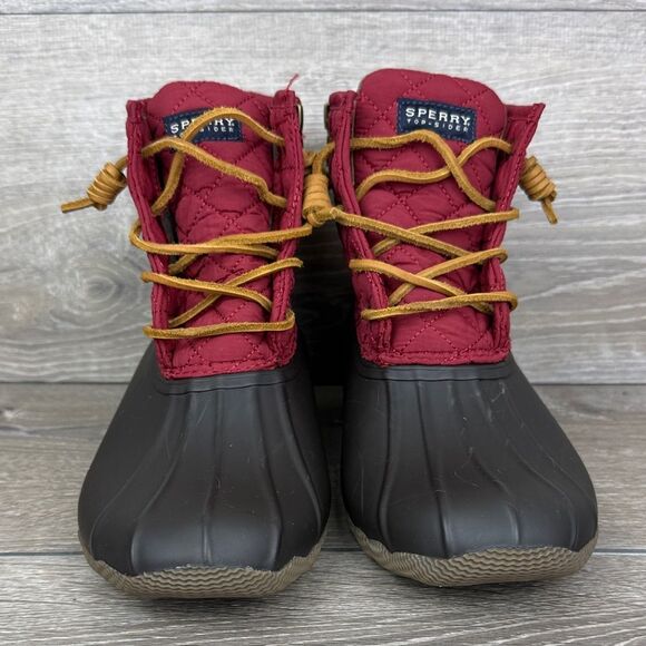 Sperry Top Sider Saltwater Women's Sz 10 Red Quilted Brown Rubber Duck Boots - Picture 2 of 12